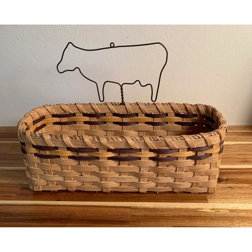 Vintage Hand Woven Cow Basket Farmhouse Cottagecore Western 90s